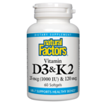 Natural Factors Vitamin D3 & K2 1000 IU & 120 mcg - 60 Softgels