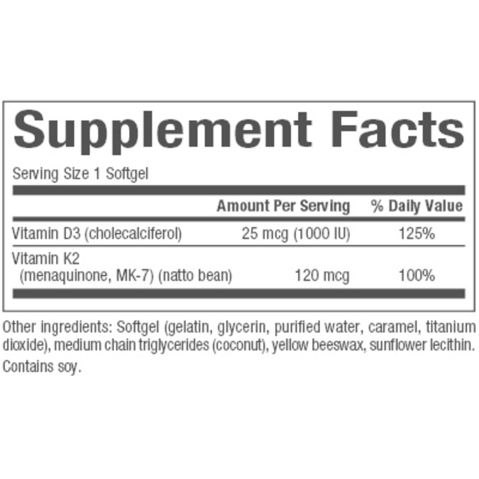 Natural Factors Natural Factors - Vitamin D3 & K2 1000 IU & 120 mcg - 60 Softgels
