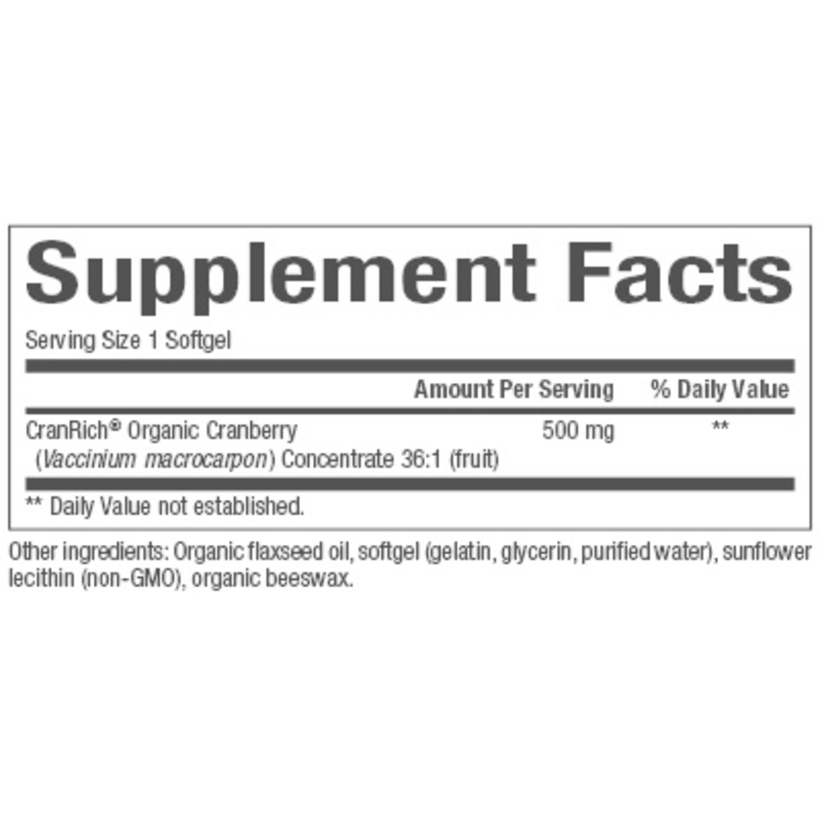 Natural Factors Natural Factors - Cranrich 500 mg Organic Cranberries - 90 Softgels