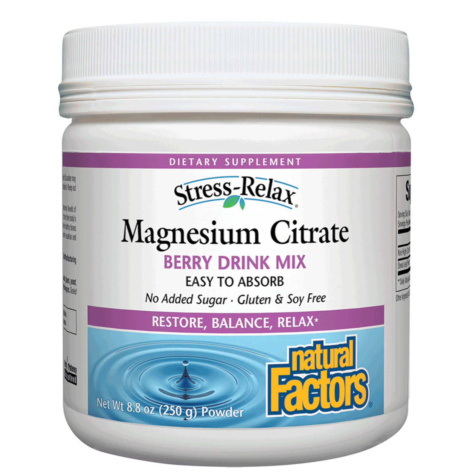 Natural Factors Natural Factors - Stress-Relax Magnesium Citrate Powder Tropical Drink Mix - 8.8 oz