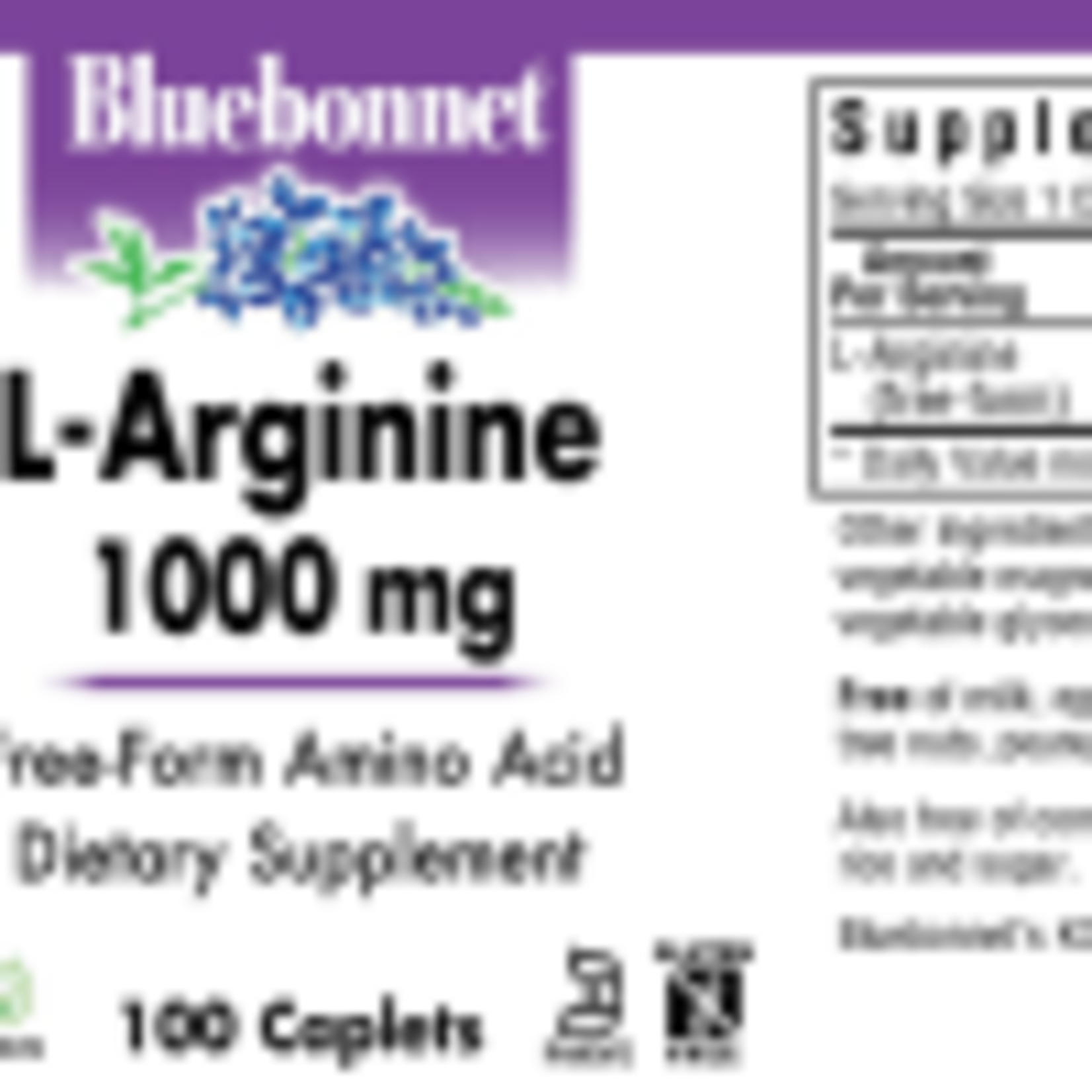 Bluebonnet Bluebonnet - L-Arginine 1000 mg - 100 Capsules