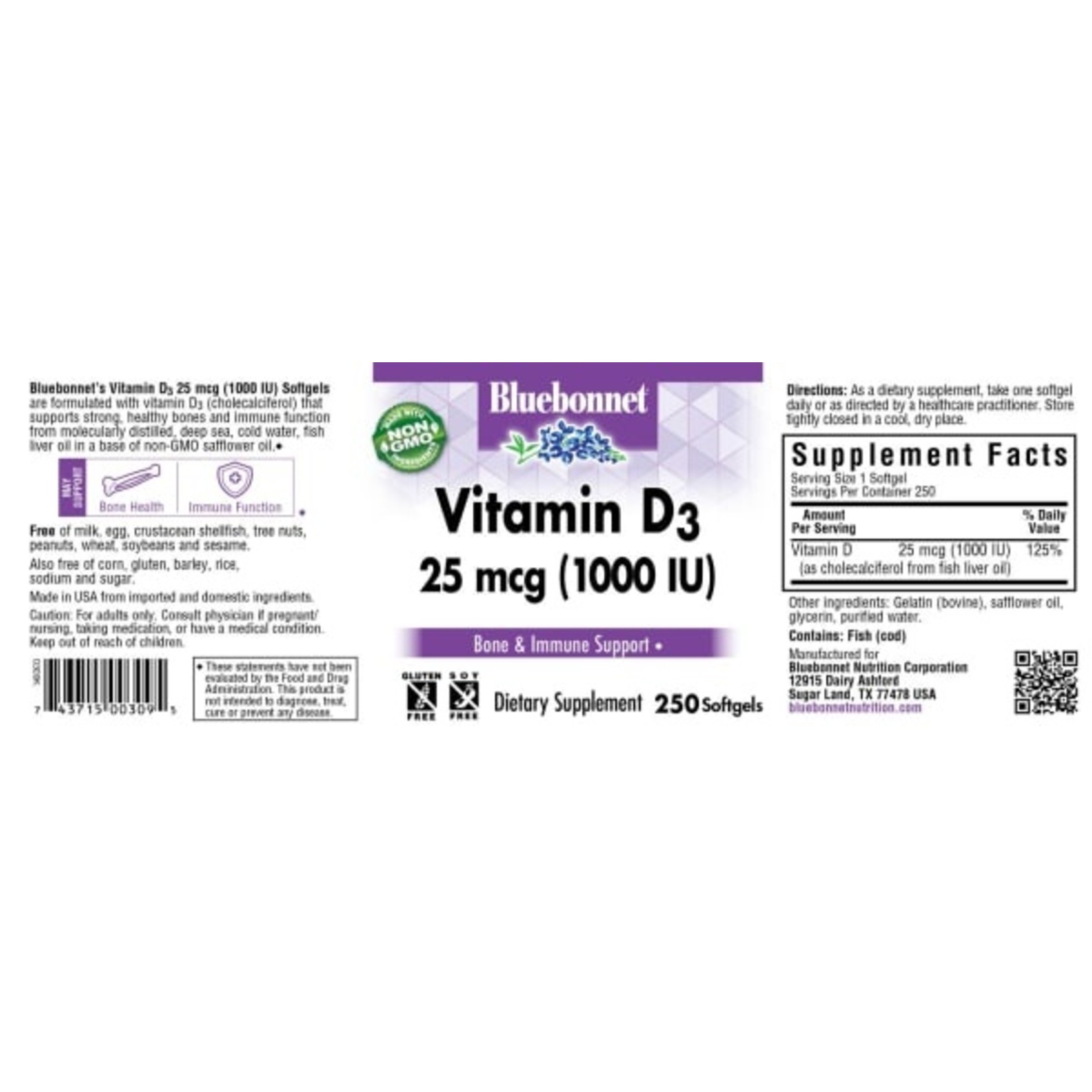 Bluebonnet Bluebonnet - Vitamin D3 1000 IU - 250 Softgels