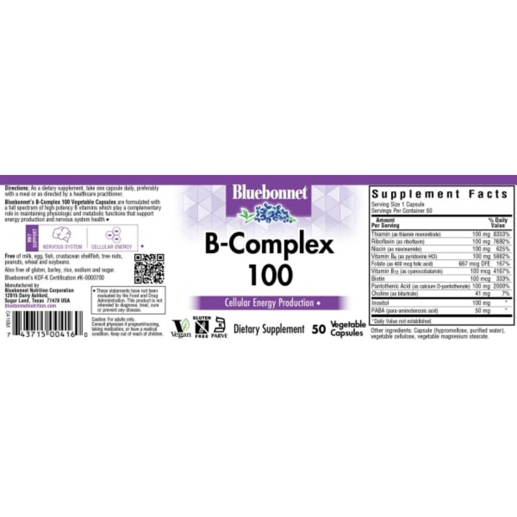 Bluebonnet Bluebonnet - B-Complex 100 - 50 Veg Capsules