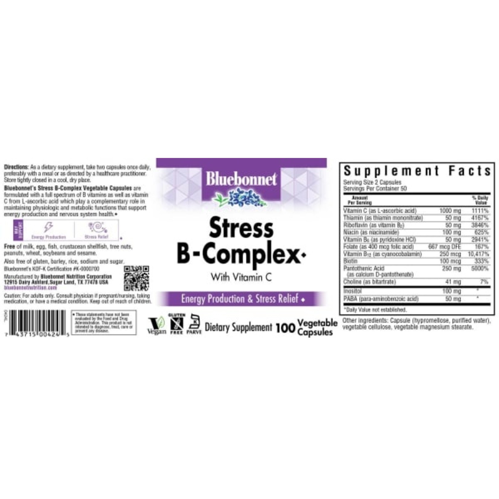 Bluebonnet Bluebonnet - Stress B-Complex - 100 Veg Capsules