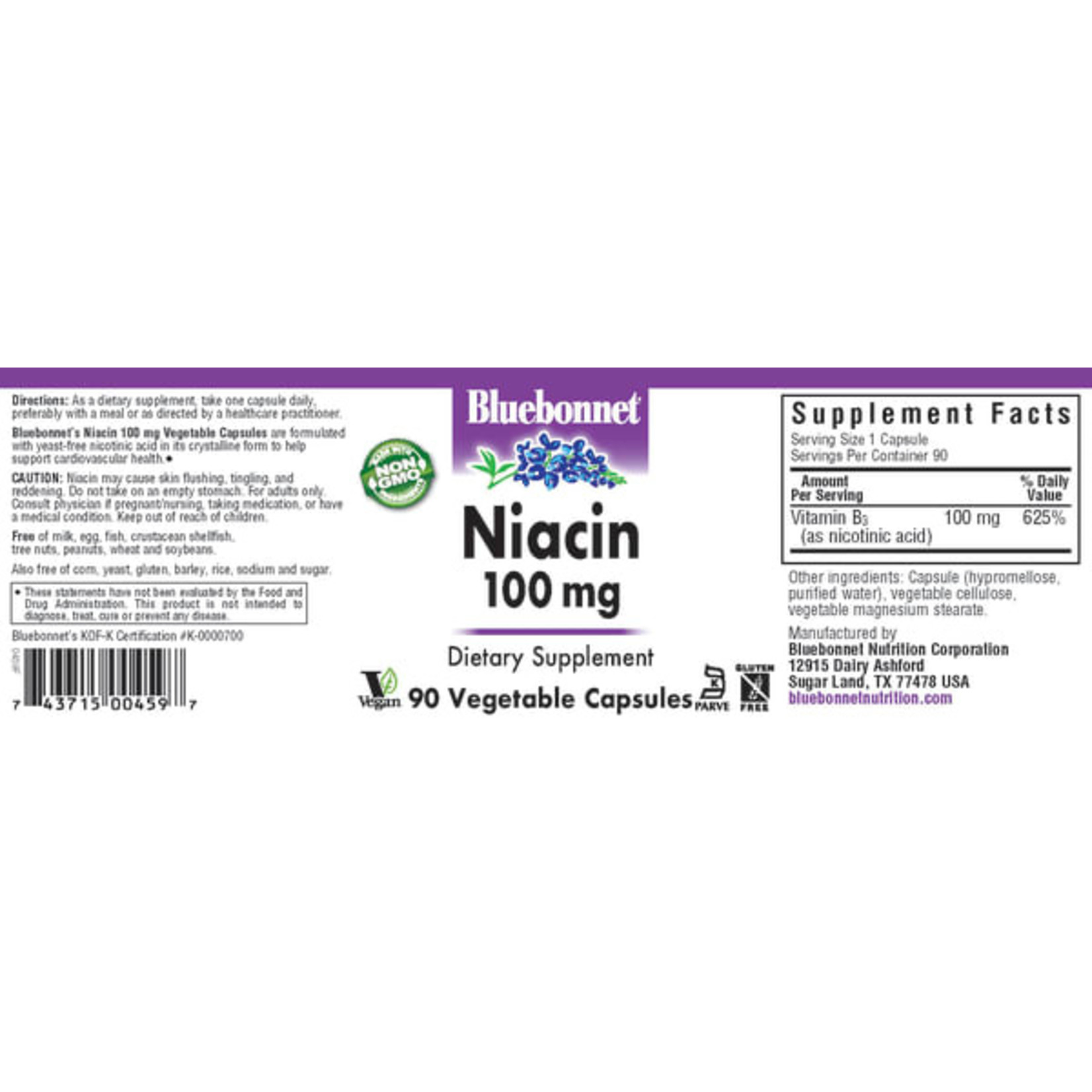 Bluebonnet Bluebonnet - Niacin 100 mg - 90 Veg Capsules
