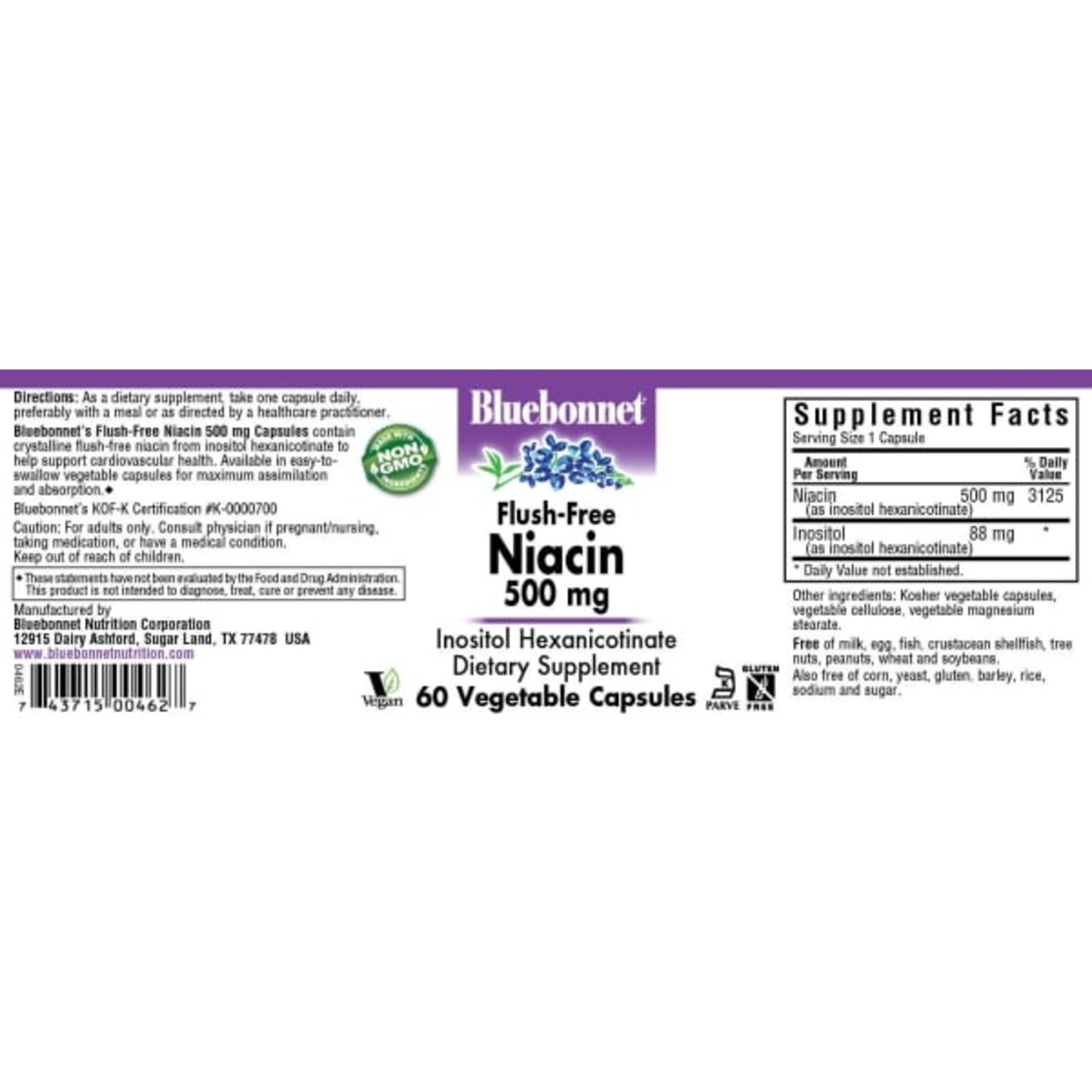 Bluebonnet Bluebonnet - Flush Free Niacin 500 mg - 60 Veg Capsules