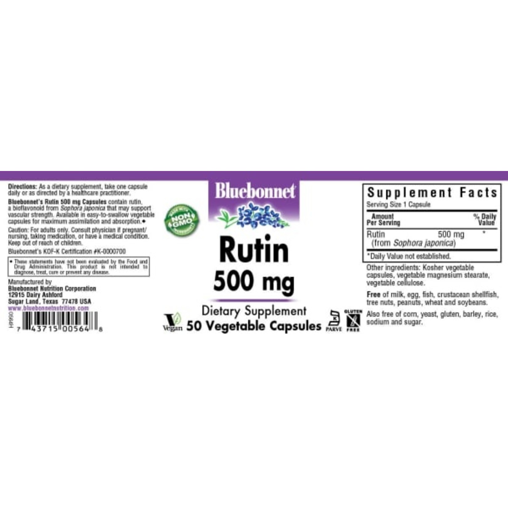Bluebonnet Bluebonnet - Rutin 500 mg - 50 Veg Capsules