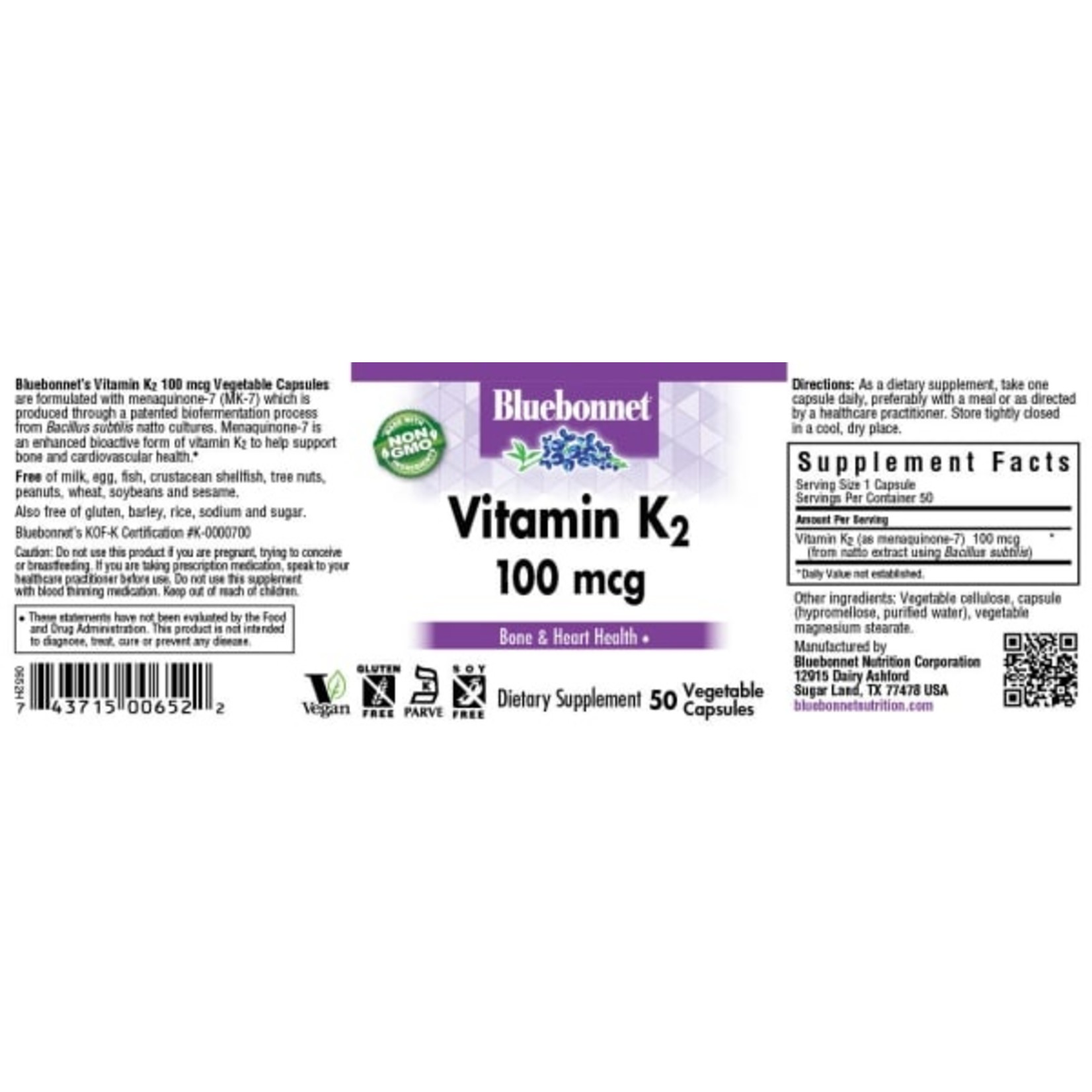 Bluebonnet Bluebonnet - Vitamin K2 100 mcg - 50 Veg Capsules