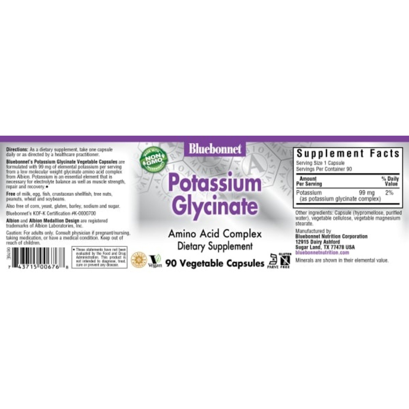 Bluebonnet Bluebonnet - Potassium Glycinate 99 mg - 90 Veg Capsules
