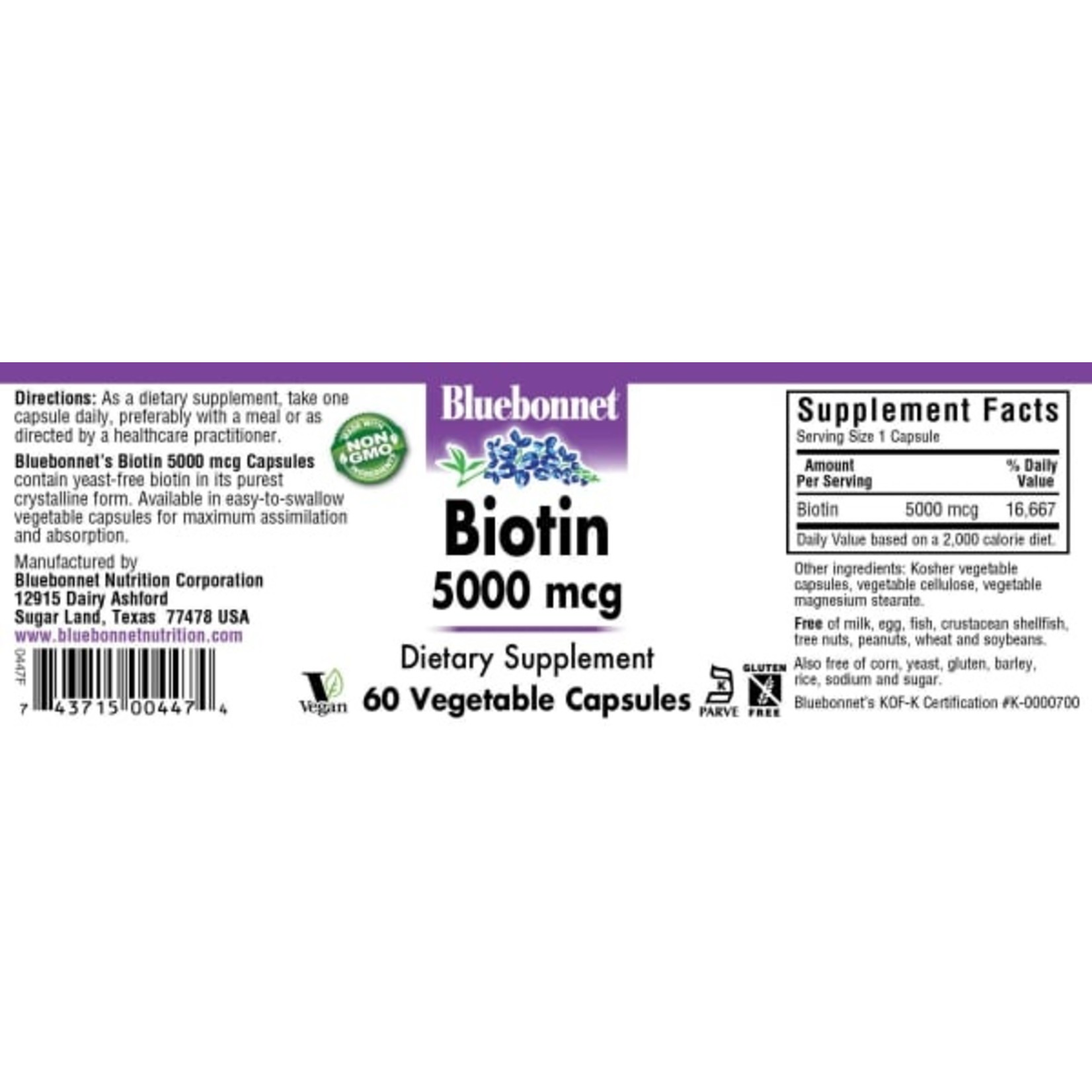 Bluebonnet Bluebonnet - Biotin 5000 mcg - 60 Veg Capsules