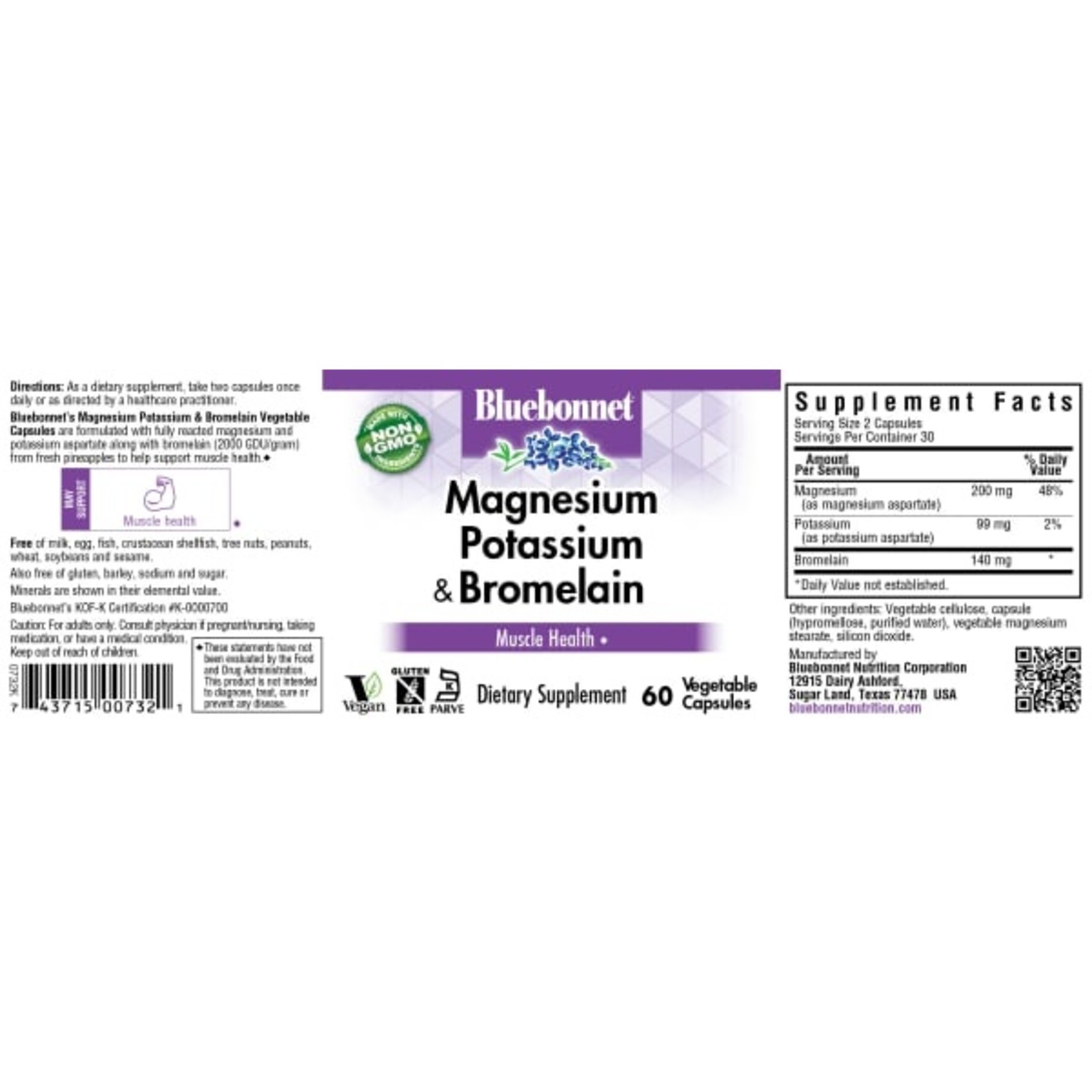 Bluebonnet Bluebonnet - Magnesium Potassium Plus Bromelain - 60 Veg Capsules