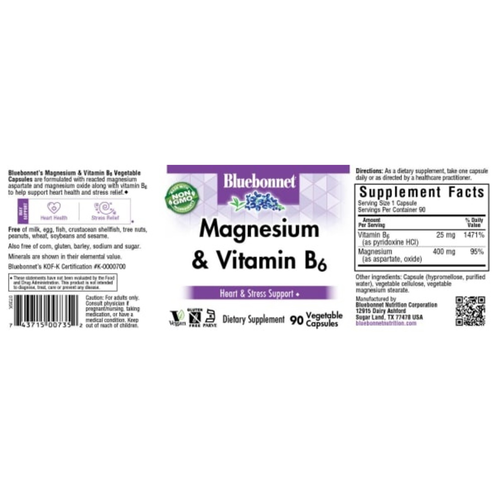 Bluebonnet Bluebonnet - Magnesium Plus B-6 - 90 Veg Capsules