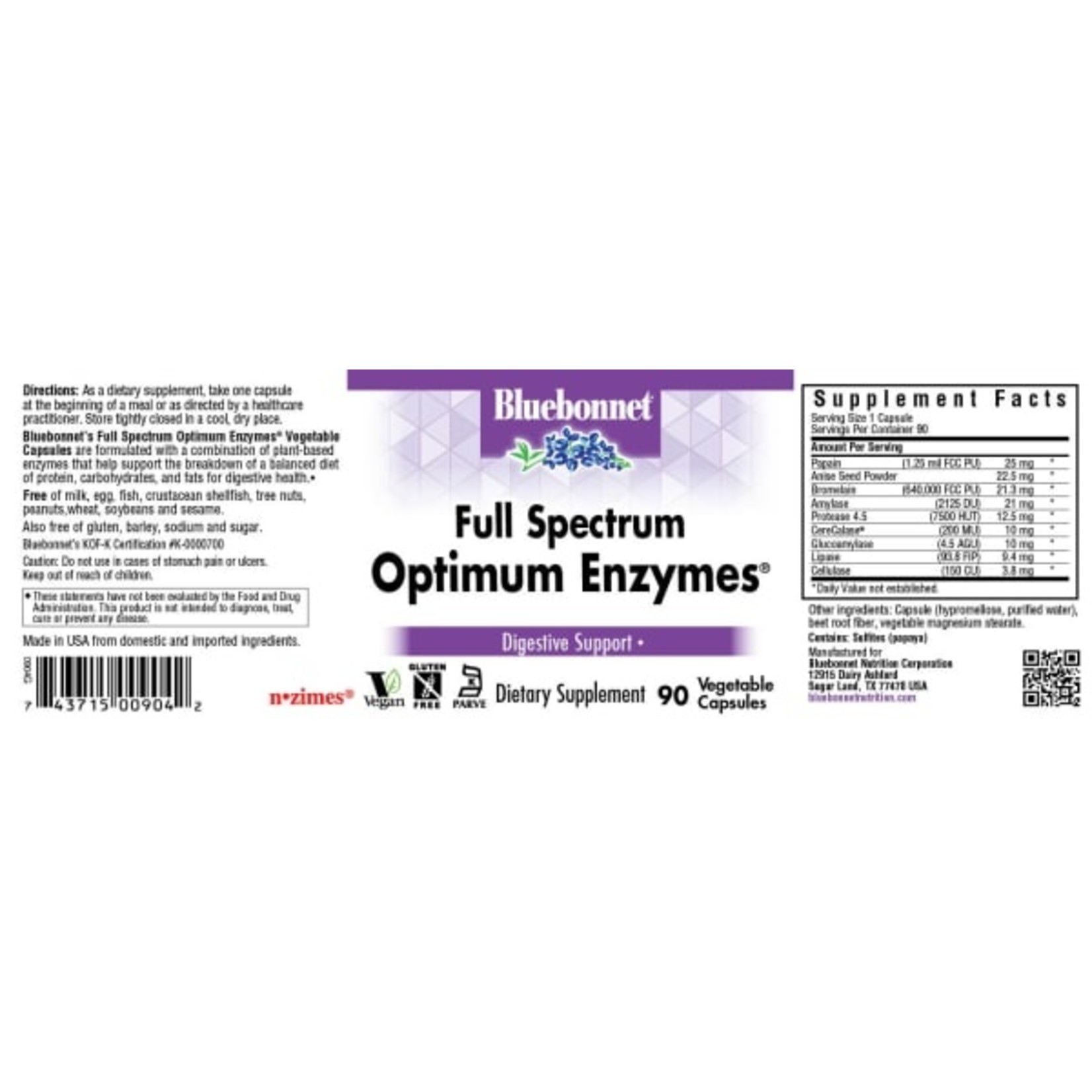 Bluebonnet Bluebonnet - Full Spectrum Optimum Enzymes - 90 Veg Capsules