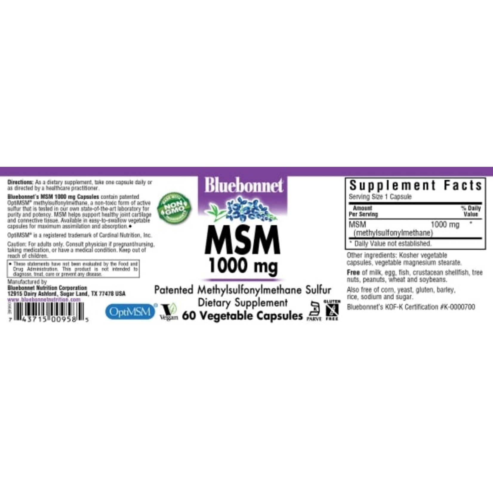 Bluebonnet Bluebonnet - MSM 1000 mg - 60 Veg Capsules