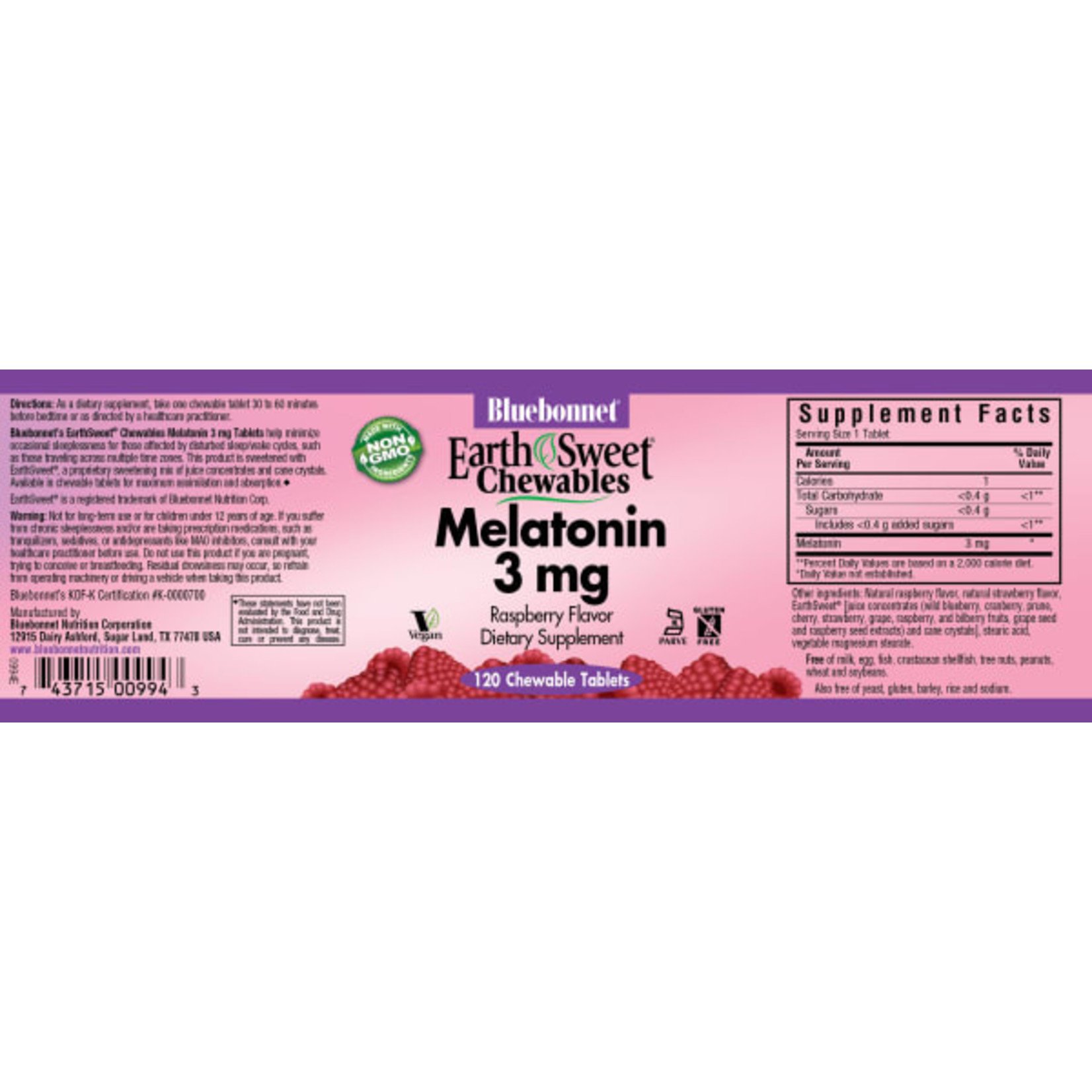 Bluebonnet Bluebonnet - Earthsweet Chewables Melatonin 3 mg Raspberry - 120 Count