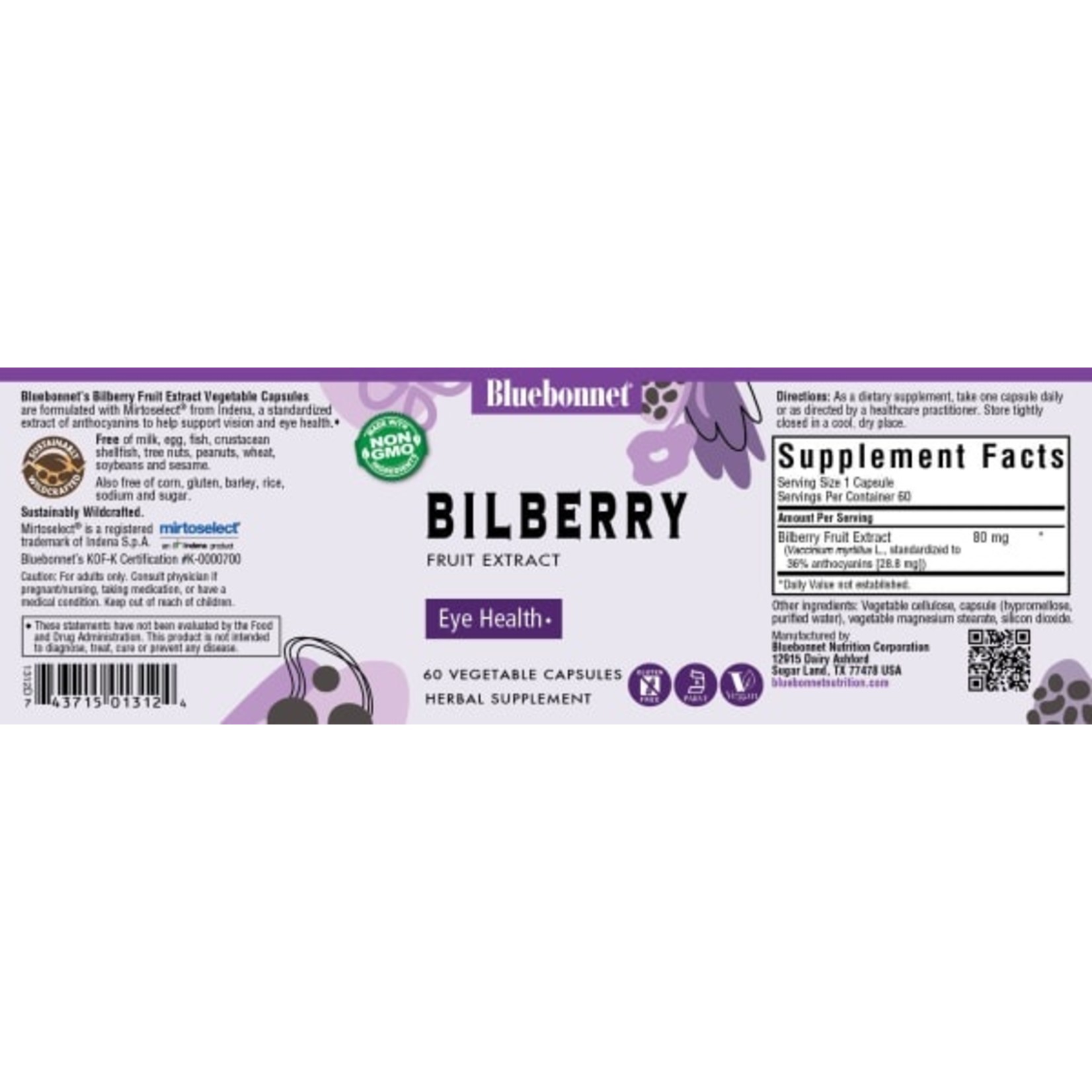 Bluebonnet Bluebonnet - Bilberry Fruit Extract - 60 Veg Capsules