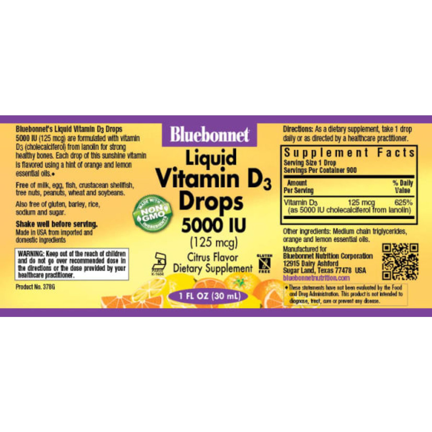 Bluebonnet Bluebonnet - Liquid Vitamin D3 Drops 5000 IU Citrus - 1 fl oz