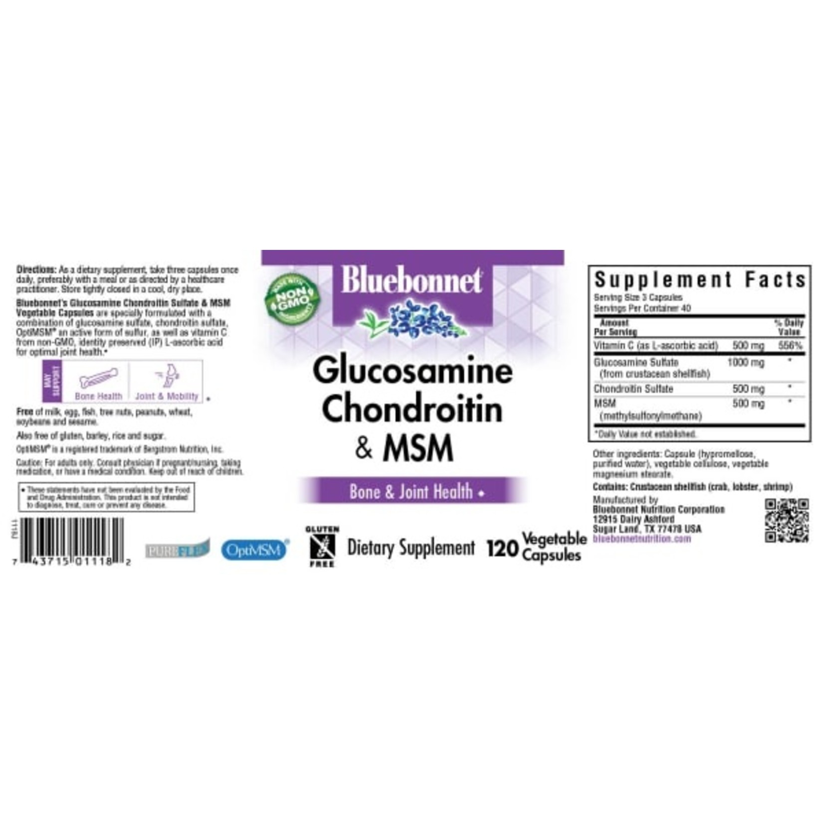 Bluebonnet Bluebonnet - Glucosamine Chondroitin MSM - 120 Capsules