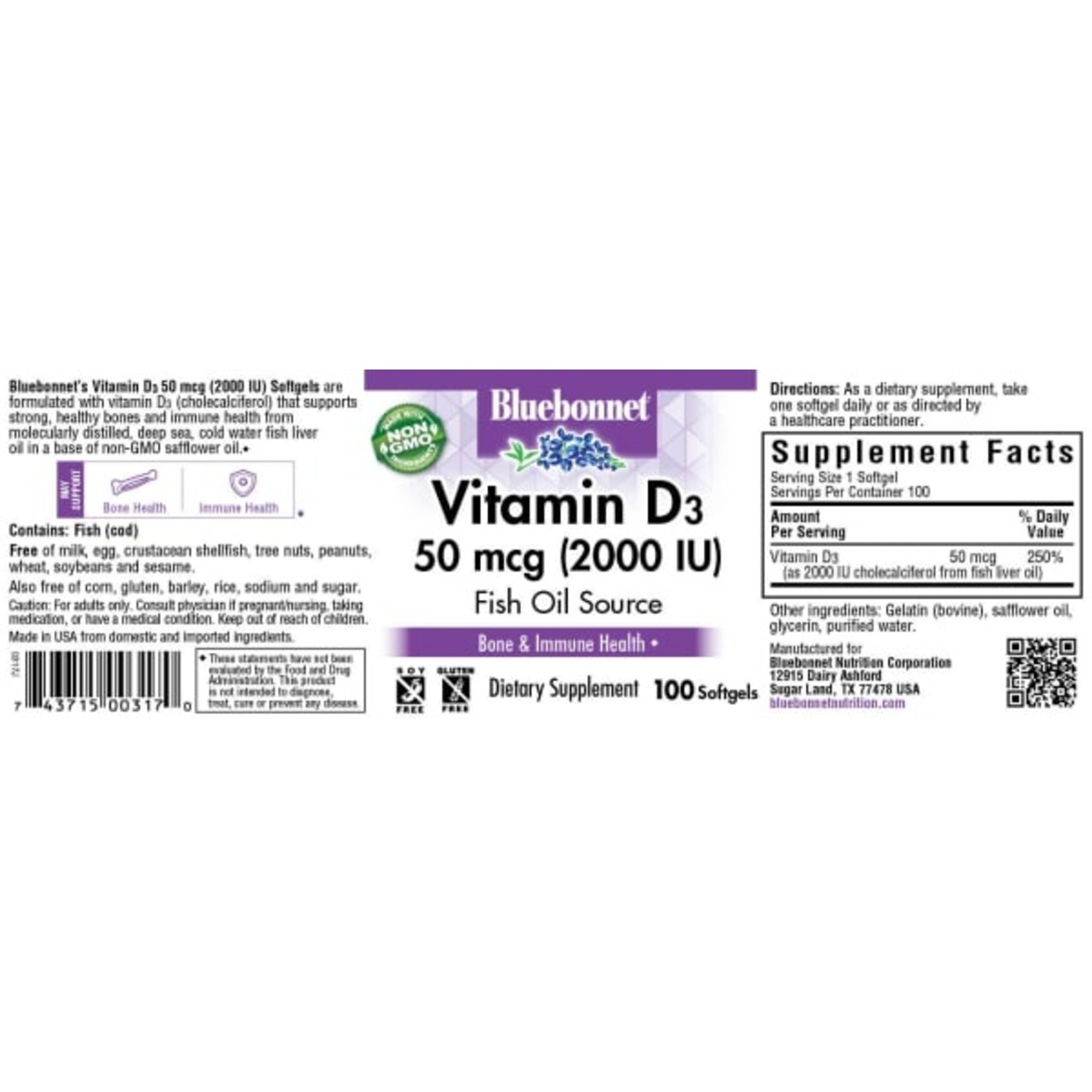 Bluebonnet Bluebonnet - Vitamin D3 2000 IU Fish Oil - 100 Softgels