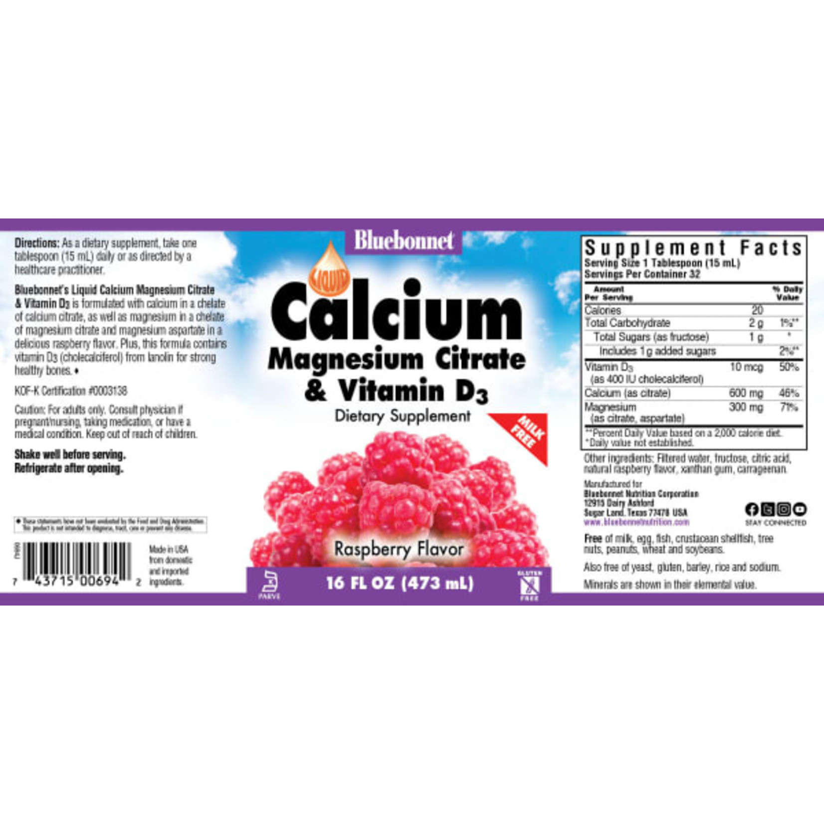 Bluebonnet Bluebonnet - Raspberry Calcium Magnesium Liq - 16 oz