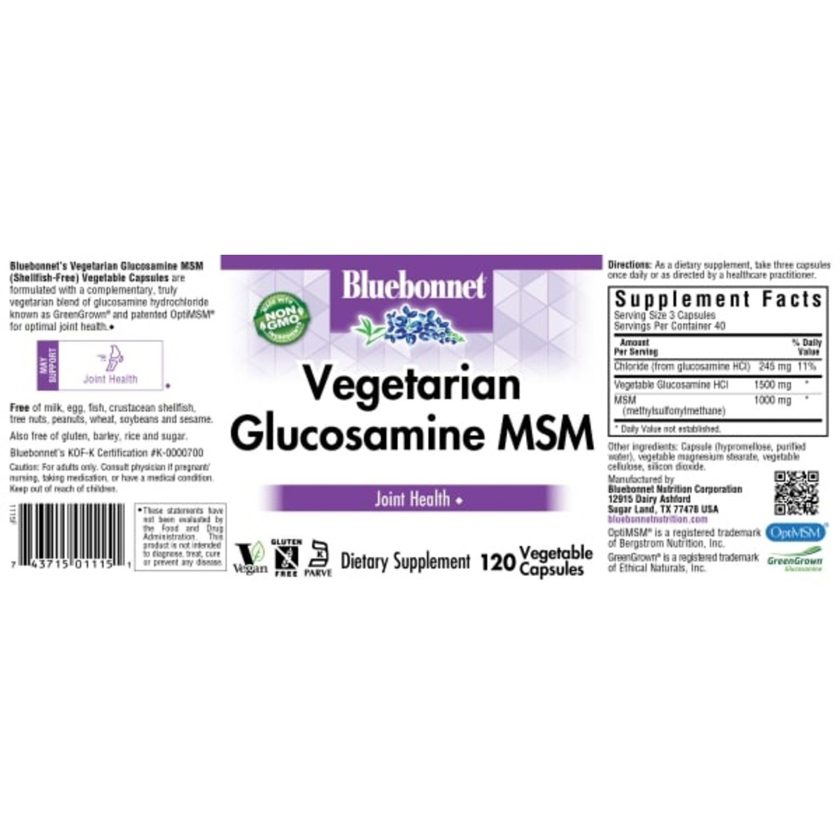 Bluebonnet Bluebonnet - Veg Glucosamine MSM - 120 Veg Capsules