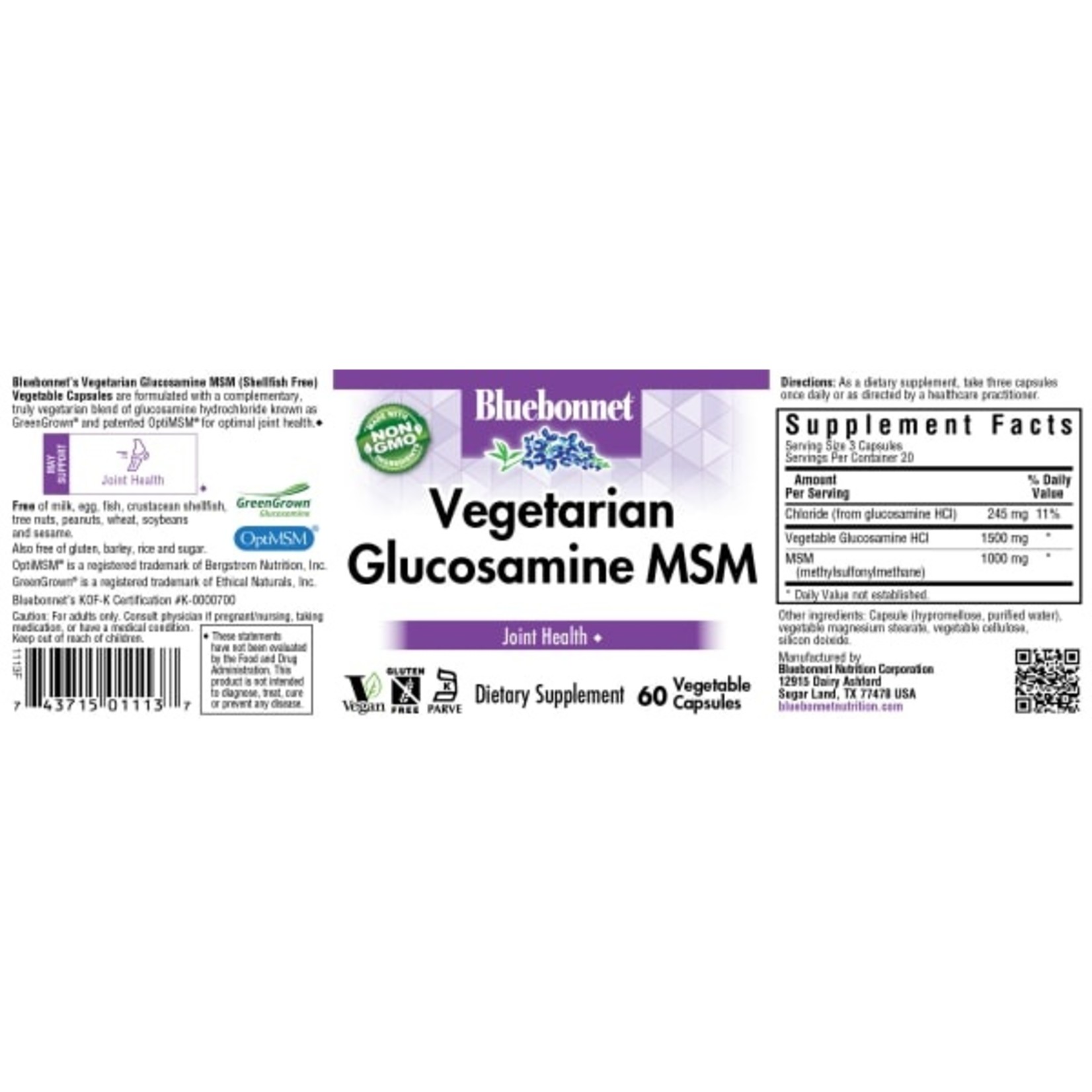Bluebonnet Bluebonnet - Veg Glucosamine MSM - 60 Veg Capsules