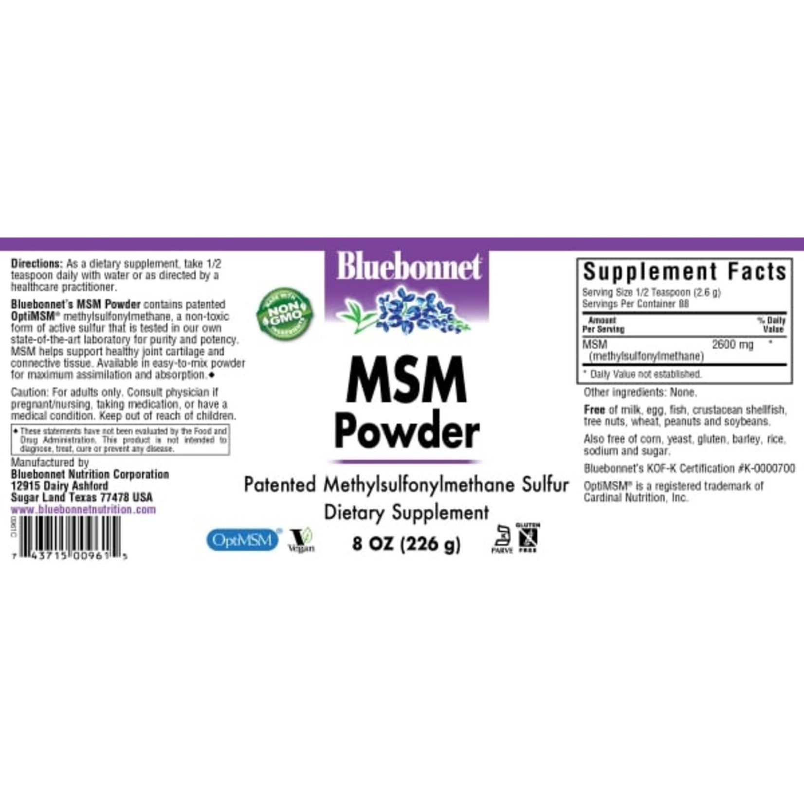 Bluebonnet Bluebonnet - MSM Powder - 8 oz