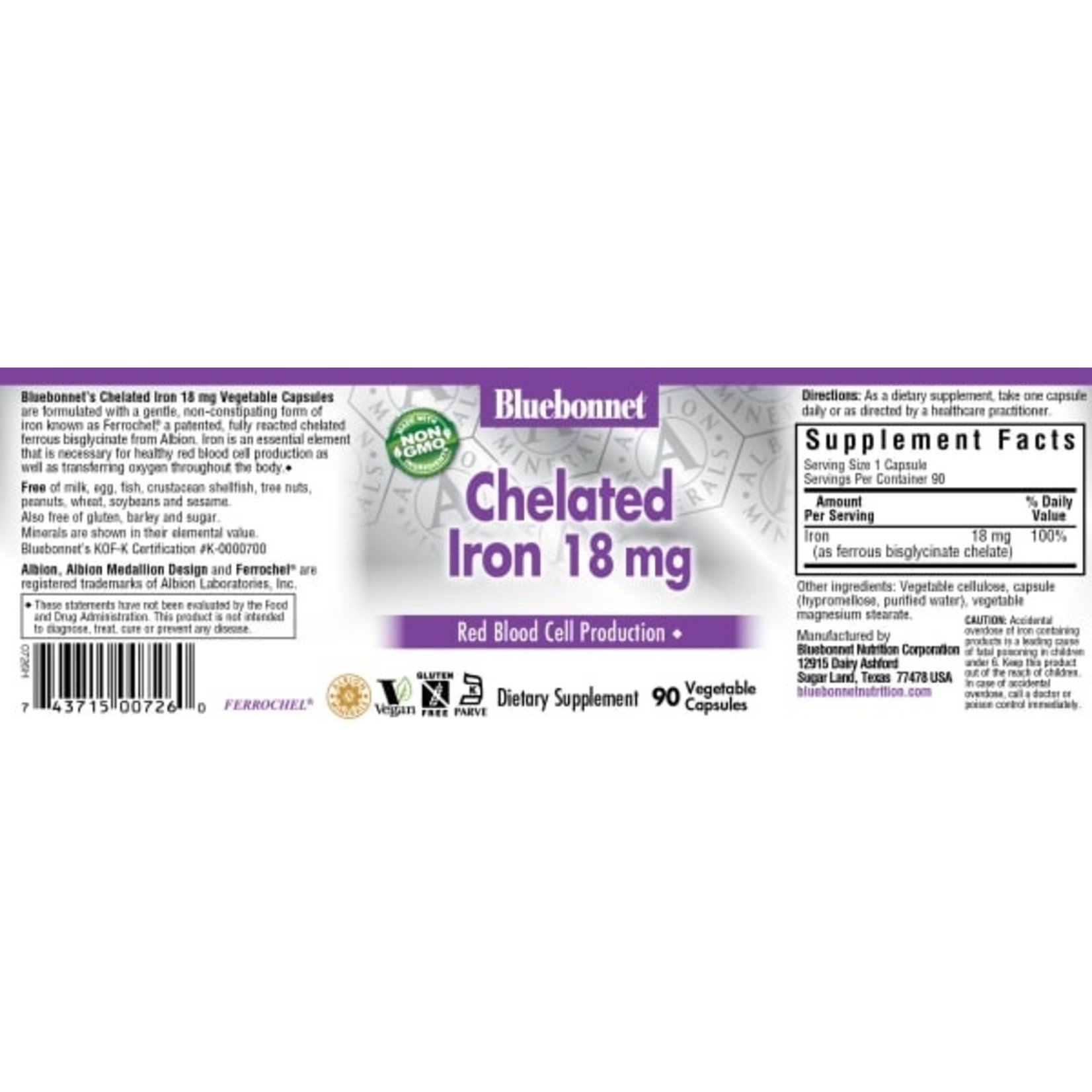Bluebonnet Bluebonnet - Chelated Iron 18 mg - 90 Veg Capsules