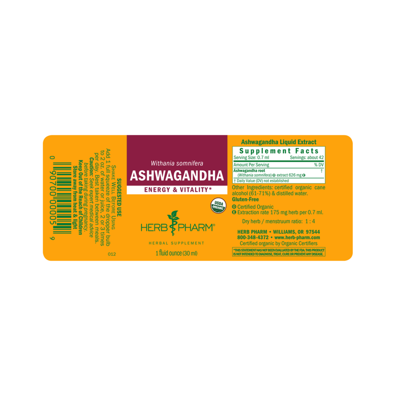 Herb Pharm Herb Pharm - Ashwagandha Whole Root - 1 oz