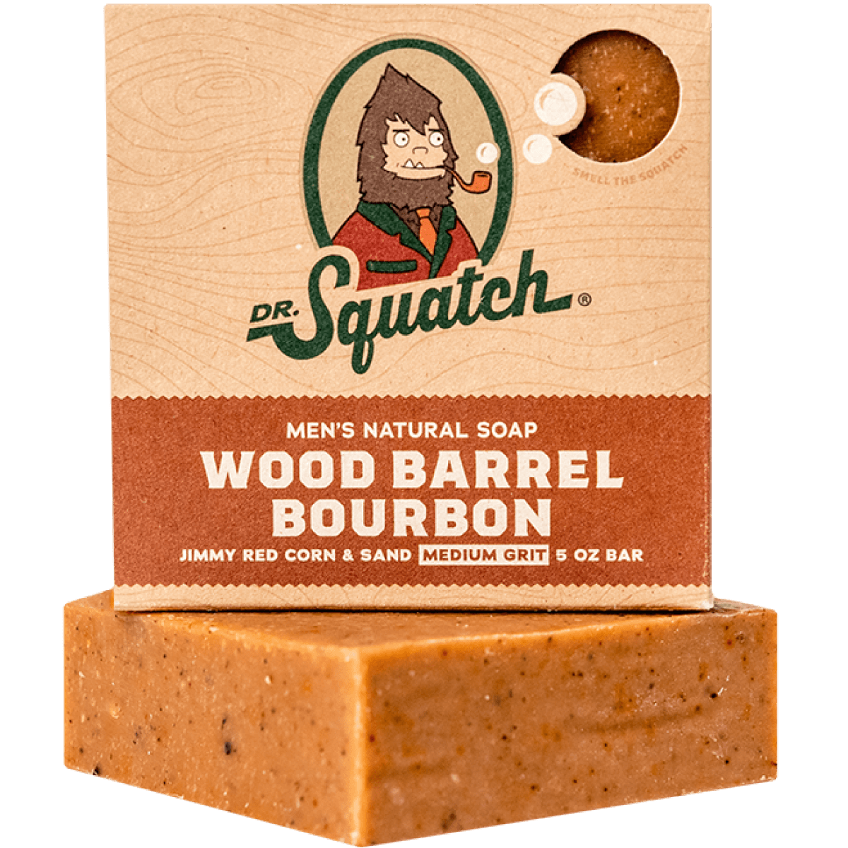 Dr. Squatch Wood Barrel Bourbon Soap w/Soap Saver Pouch - 5oz Free Shipping