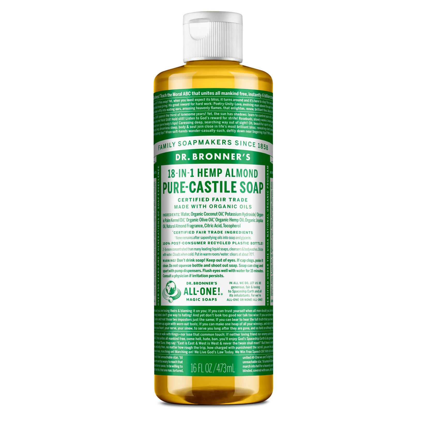 Dr Bronners Dr Bronners - Organic Castile Liquid Soap Almond - 16 oz