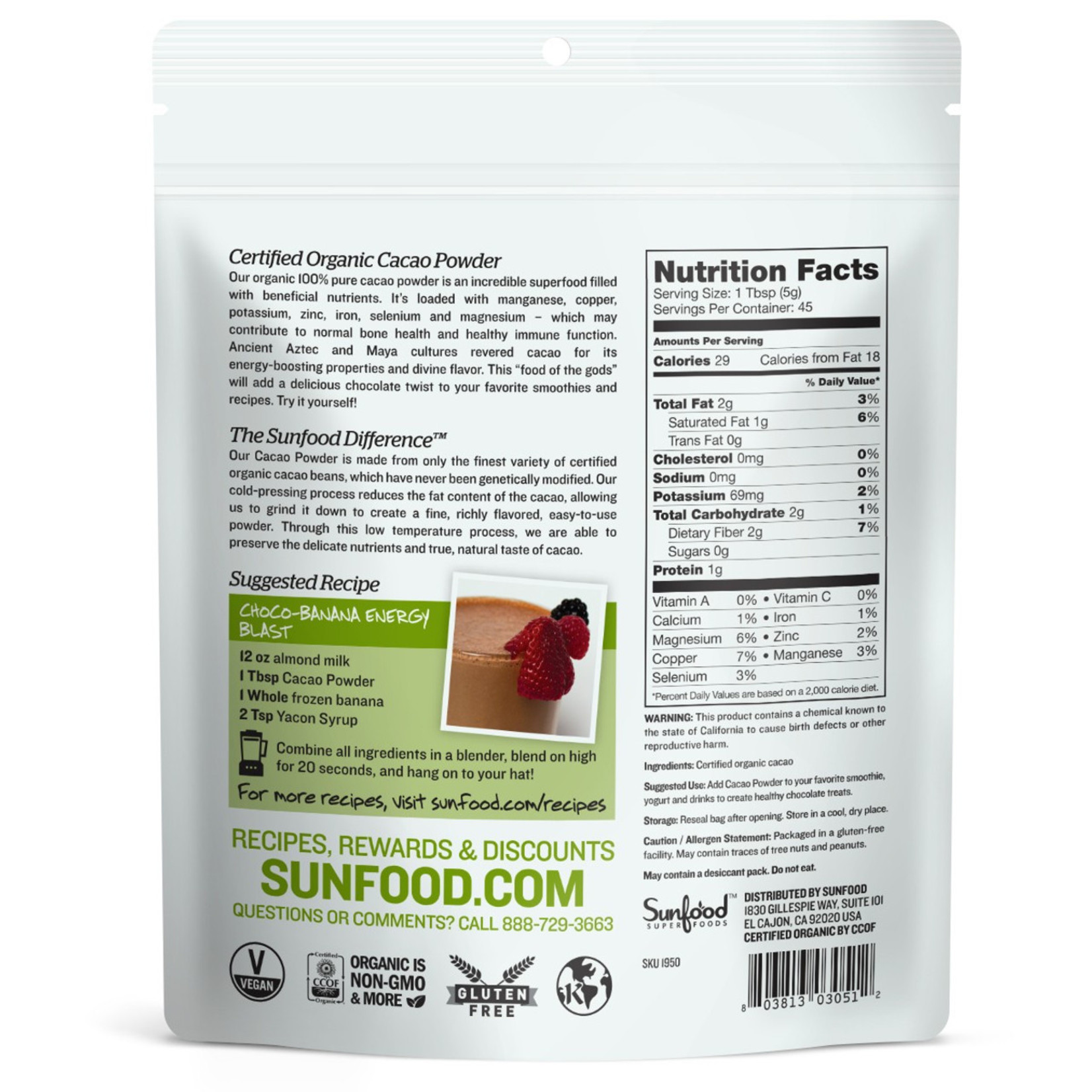 Sunfood Sunfood - Organic Cacao Powder - 8 oz