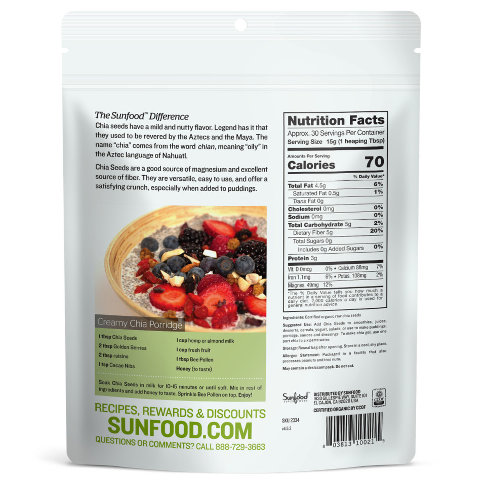 Sunfood Sunfood - Raw Organic Chia Seed - 16 oz