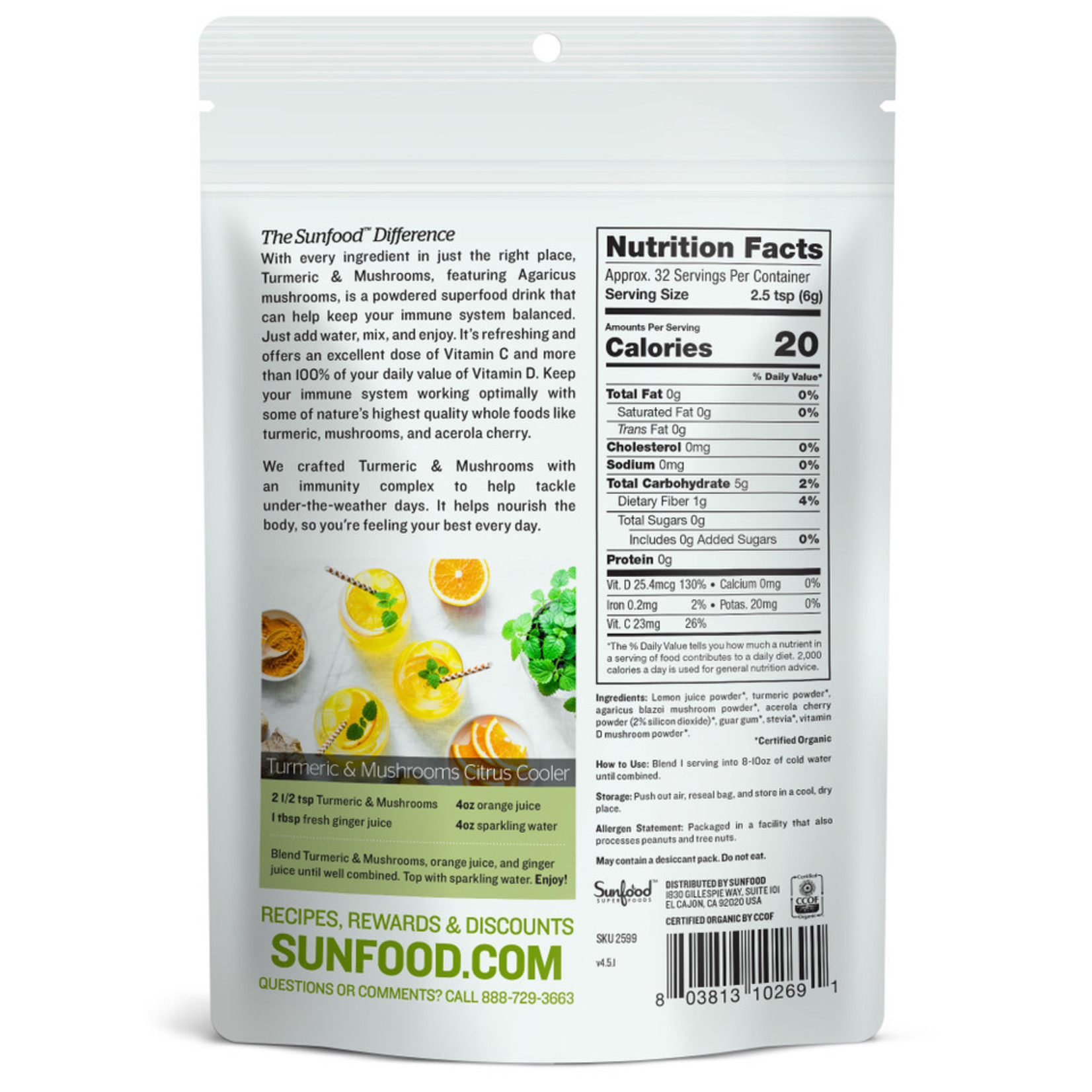 Sunfood Sunfood - Organic Turmeric and Mushrooms - 6.8 oz