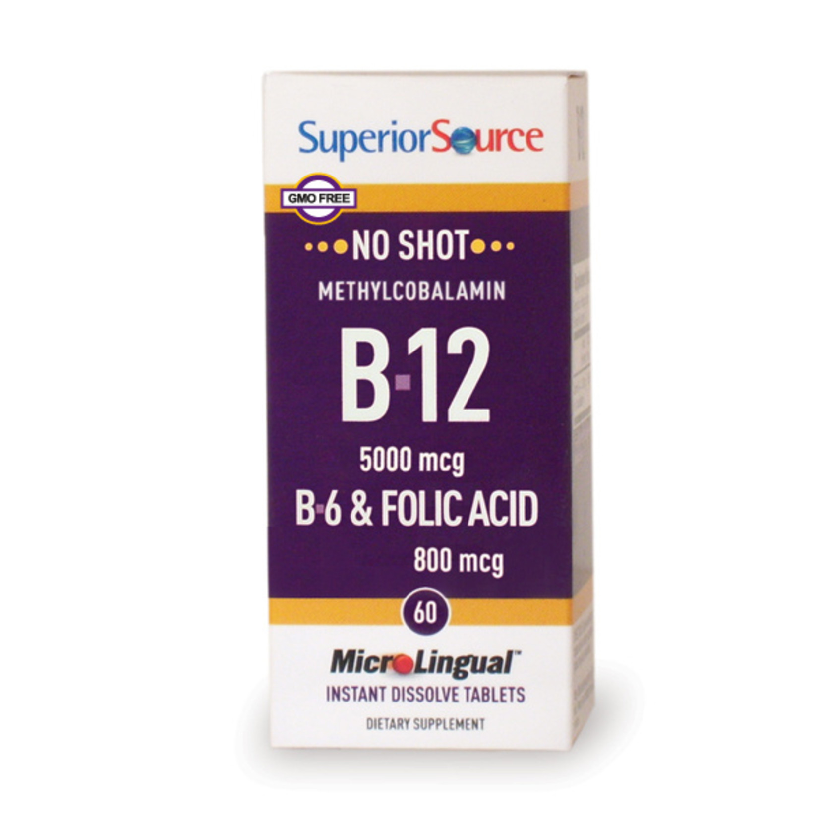 Superior Source Superior Source - Methylcobalamin B-12 5000 mcg B-6 & Folic Acid 800 mcg - 60 Tablets