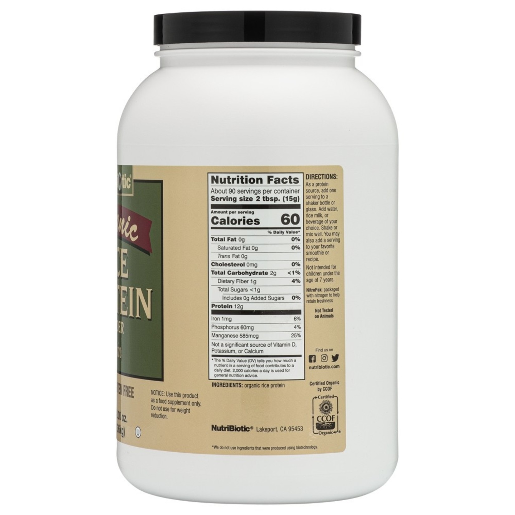 Nutribiotic Nutribiotic - Organic Rice Protein Plain - 48 oz