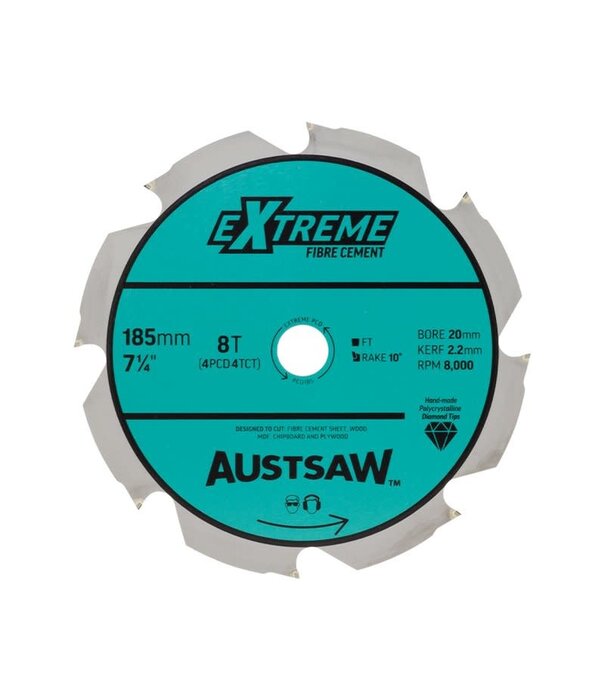 AUSTSAW Austsaw - 185mm ( 7 1/4in) Polycrystalline Diamond Blade - 20/16mm Bore - 4PCD 4