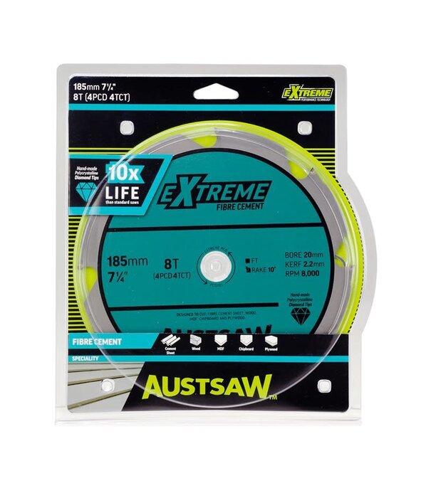 AUSTSAW Austsaw - 185mm ( 7 1/4in) Polycrystalline Diamond Blade - 20/16mm Bore - 4PCD 4