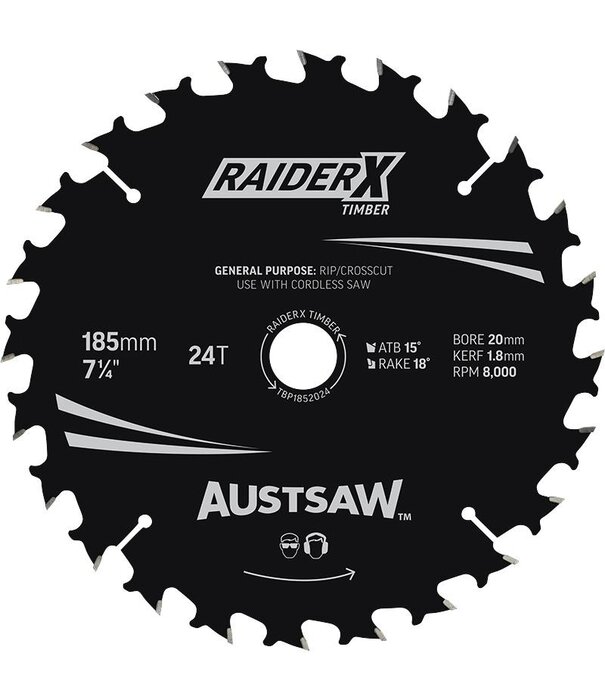 AUSTSAW Austsaw RaiderX Timber Blade 185mm x 20/16 Bore x 24 T