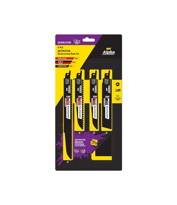 Alpha Demolition 8 Piece Recip Blade Set incl Pouch.