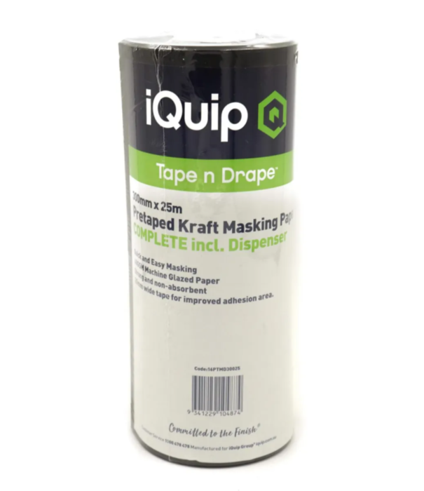 iQuip iQuip Pretaped Kraft Masking Paper Disp. 300mm x 25m