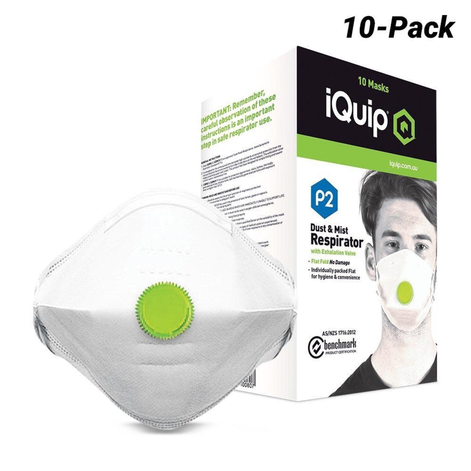 iQuip iQuip Dust & Mist Mask Flat Fold P2 With Valve 10Pcs