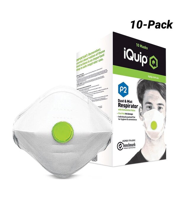 iQuip iQuip Dust & Mist Mask Flat Fold P2 With Valve 10Pcs