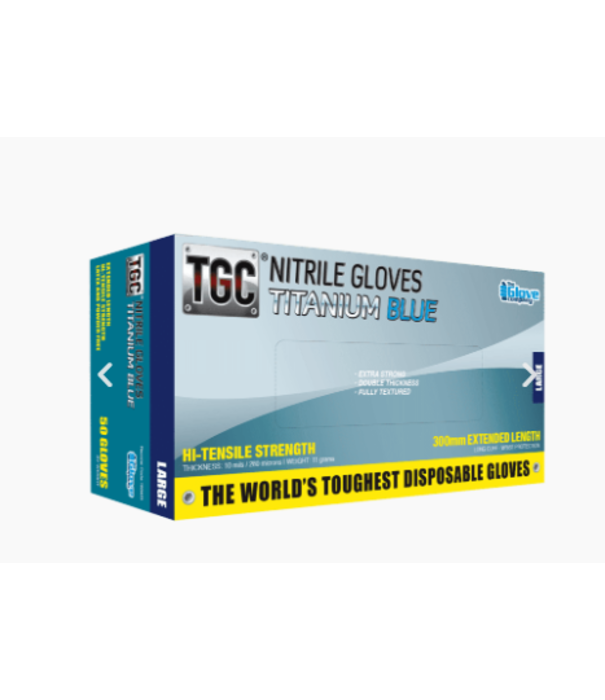 TGC Heavy Duty Titanium Blue Nitrile Disposable Gloves  50/ box