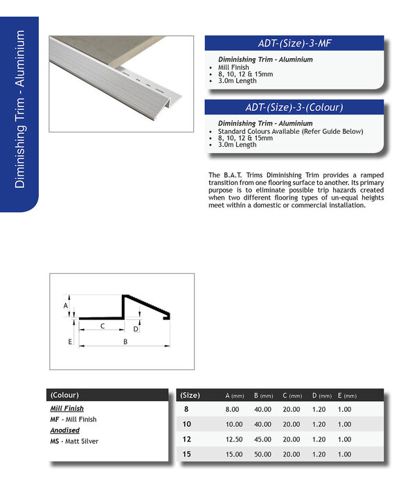 B.A.T Trims Pty Ltd Aluminium Diminishing Trims