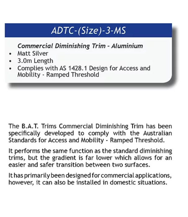 B.A.T Trims Pty Ltd Commercial Aluminium Diminishing Trims 3m