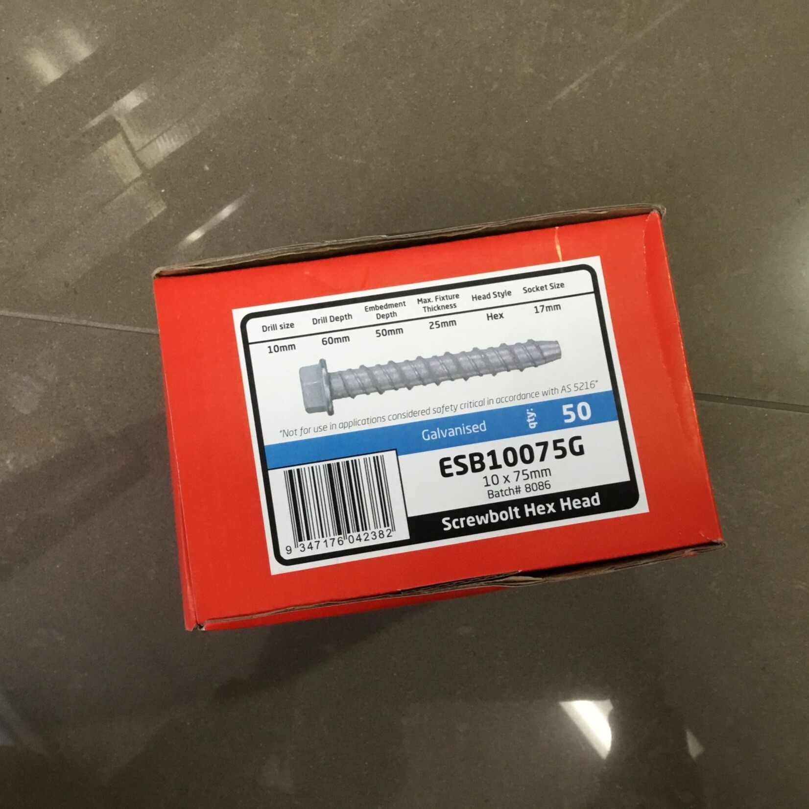 CONCA SCREW BOLT 10 X 75MM HEX GAL (50 PCS PER BOX)