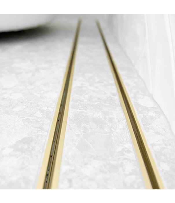 Lauxes Grates [ PO ] Lauxes Aluminium Matte Yellow Gold Slimline Tile Insert Grate (MYG STI) 5600 x 100 x 26mm