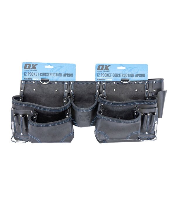 Ox Tools OX Trade Black Leather 12 Pocket Construction Apron