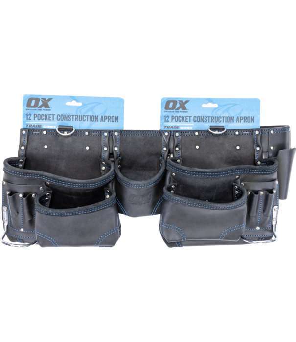 Ox Tools OX Trade Black Leather 12 Pocket Construction Apron